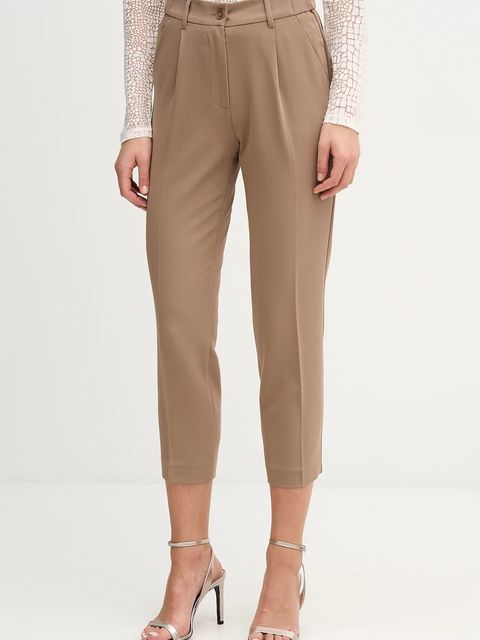 Sisley spodnie damskie kolor brązowy proste high waist - zdjęcie produktu nr 1