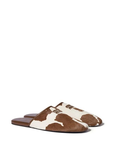 Miu Miu lettering logo calf hair mules - Brown - zdjęcie produktu nr 2