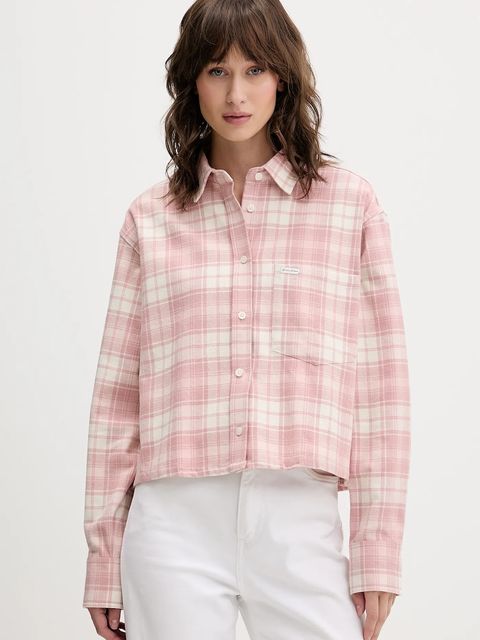 Guess Jeans koszula bawełniana damska kolor różowy relaxed z kołnierzykiem klasycznym W5BH39 WGMH1 - zdjęcie produktu nr 1