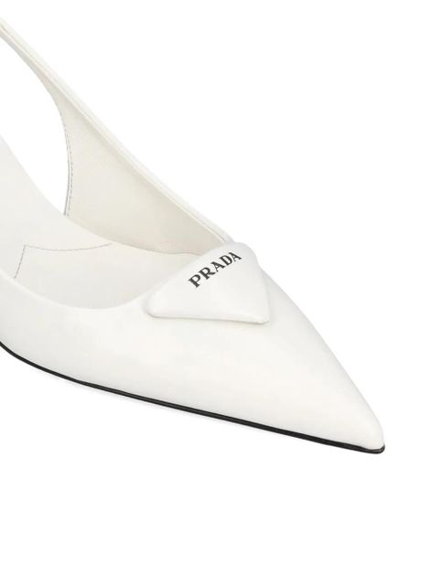 Prada 75mm triangular-logo pointed-toe pumps - White