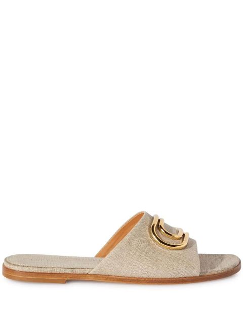 Off-White logo-plaque linen slides - Neutrals - zdjęcie produktu nr 1