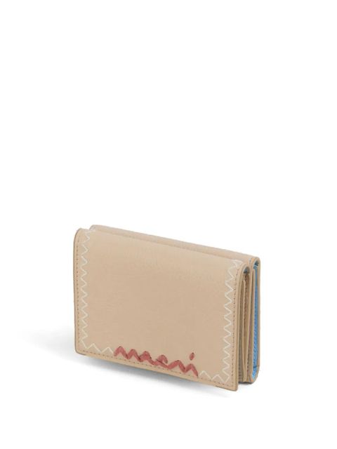 Marni logo-embroidered leather wallet - Neutrals