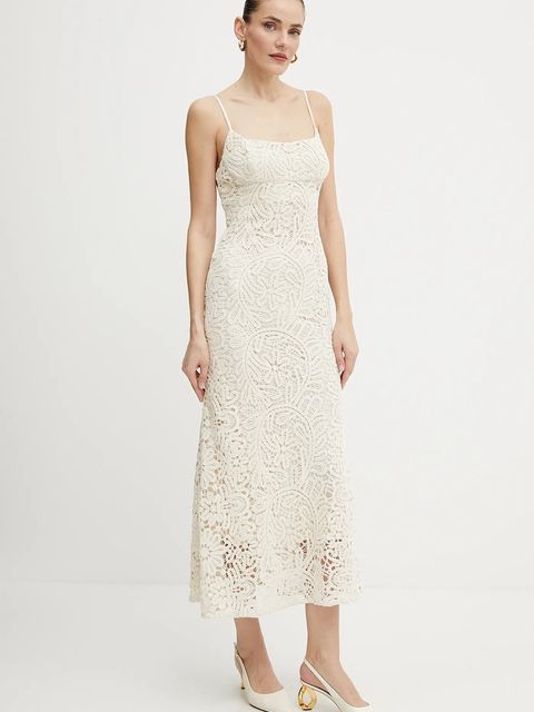 Bardot sukienka bawełniana kolor beżowy midi dopasowana 57998DB6 - zdjęcie produktu nr 1