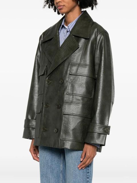 The Frankie Shop faux leather double-breasted coat - Green
