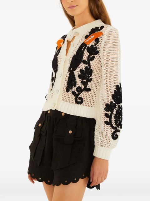 FARM Rio toucan-motif crochet cardigan - White
