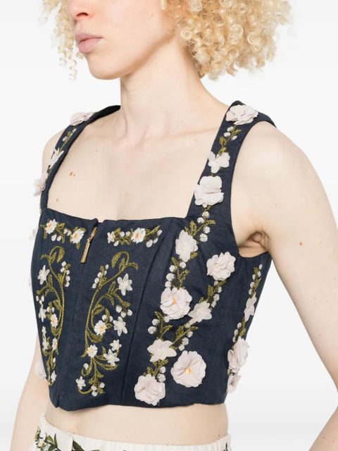 Agua By Agua Bendita floral-embellished top - Blue