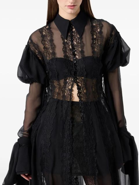 Blumarine lace-panelled puff-sleeve top - Black