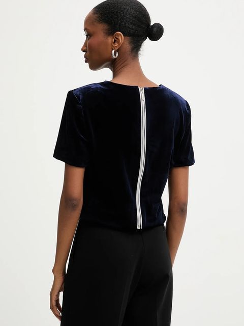 Answear.LAB bluzka welurowa damska kolor granatowy gładka