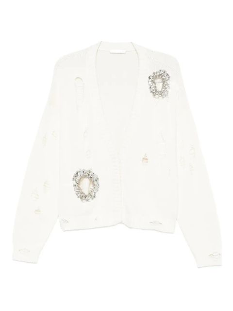 AREA crystal-embellished distressed-effect cardigan - Neutrals - zdjęcie produktu nr 1