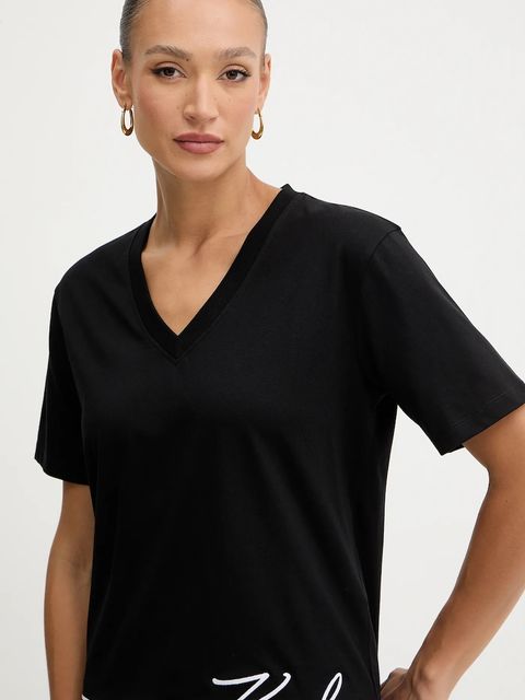 Karl Lagerfeld t-shirt bawełniany damski kolor czarny B1W17031