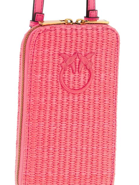 PINKO Love Birds Diamond braided raffia smartphone holder