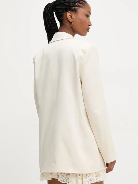 Answear.LAB marynarka kolor beżowy jednorzędowa gładka