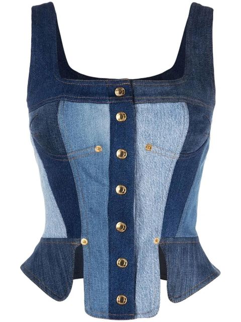 Marine Serre regenerated denim bustier top - Blue