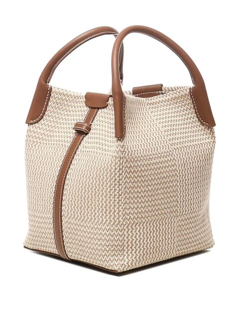 Loro Piana mini woven leather-trimmed tote bag - Neutrals