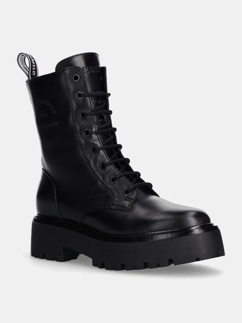 Karl Lagerfeld workery skórzane BURLY BIKER damskie kolor czarny na płaskim obcasie KL43455 - zdjęcie produktu nr 1