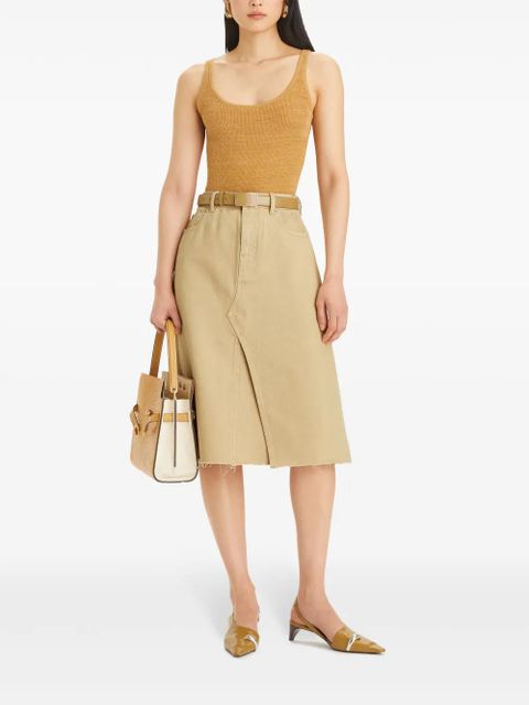 Tory Burch deconstructed denim midi skirt - Neutrals