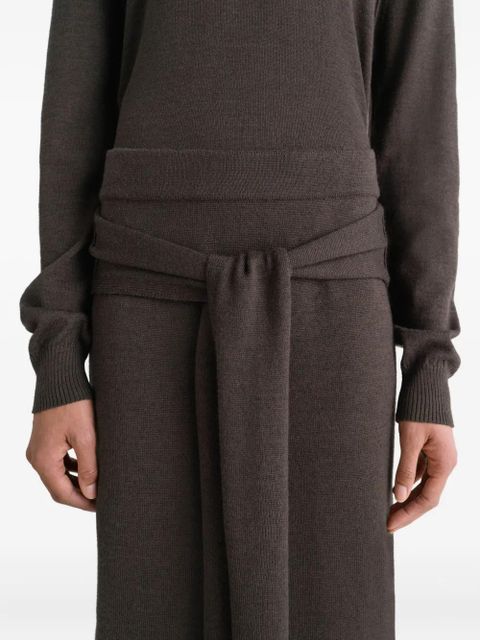 LEMAIRE tie-detail ribbed midi skirt - Brown