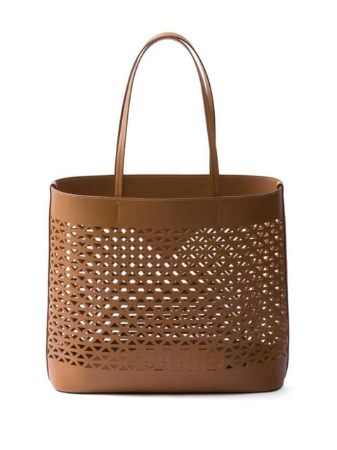 Prada logo-perforated leather tote bag - Brown - zdjęcie produktu nr 2