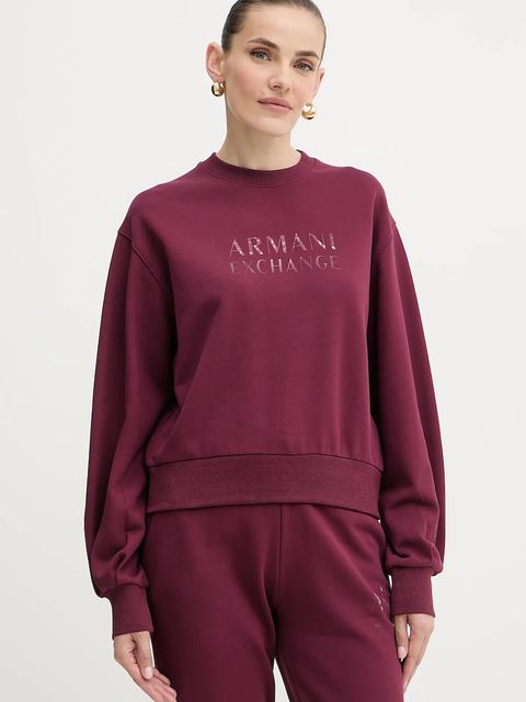 Armani Exchange bluza bawełniana damska kolor bordowy z nadrukiem XW000747 AF16114 - zdjęcie produktu nr 1