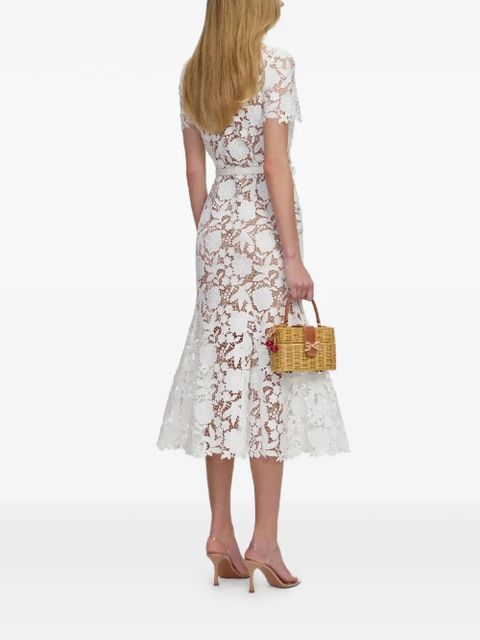 Self-Portrait floral lace collared midi dress - White