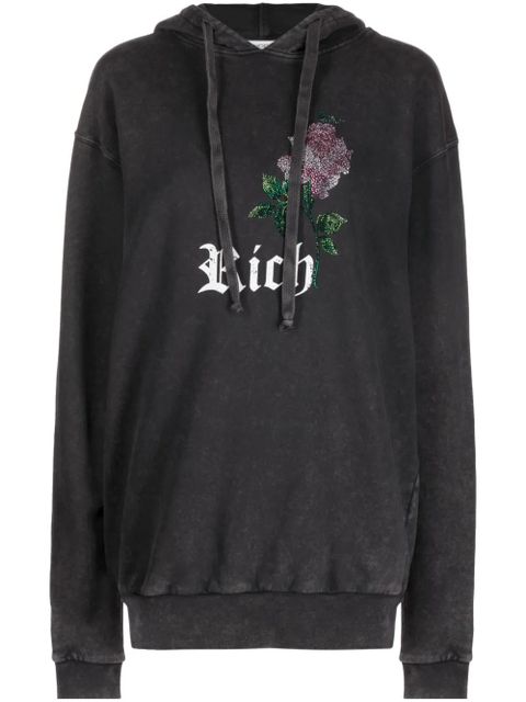 Alessandra Rich rhinestone-embellished drawstring hoodie - Grey - zdjęcie produktu nr 1