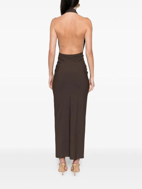 Christopher Esber ruched halterneck beach dress - Brown