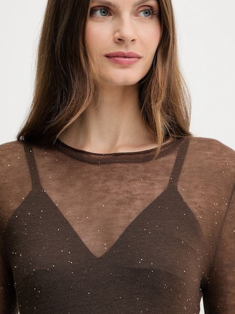 Pinko sweter wełniany damski kolor brązowy lekki 105398 A2PM