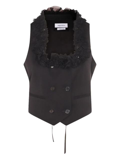 Alexander McQueen lace-trimmed double-breasted waistcoat - Black - zdjęcie produktu nr 1