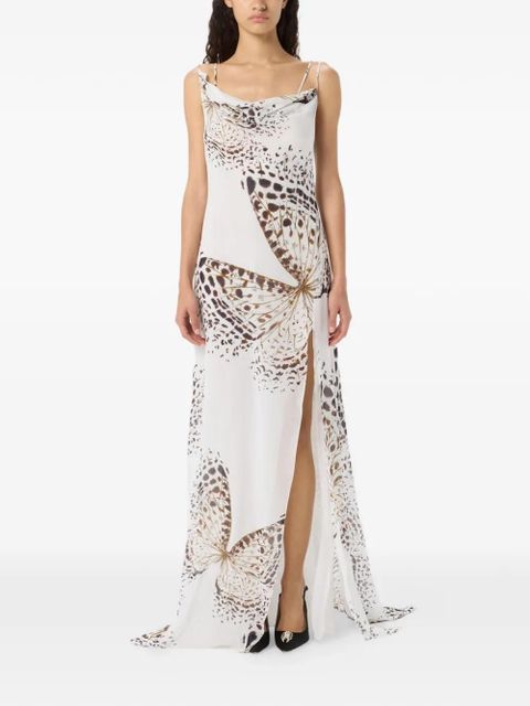 Blumarine butterfly-print asymmetric dress - White