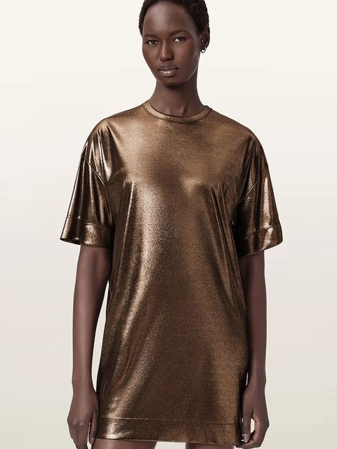 AllSaints sukienka kolor złoty mini oversize W141DD - zdjęcie produktu nr 1