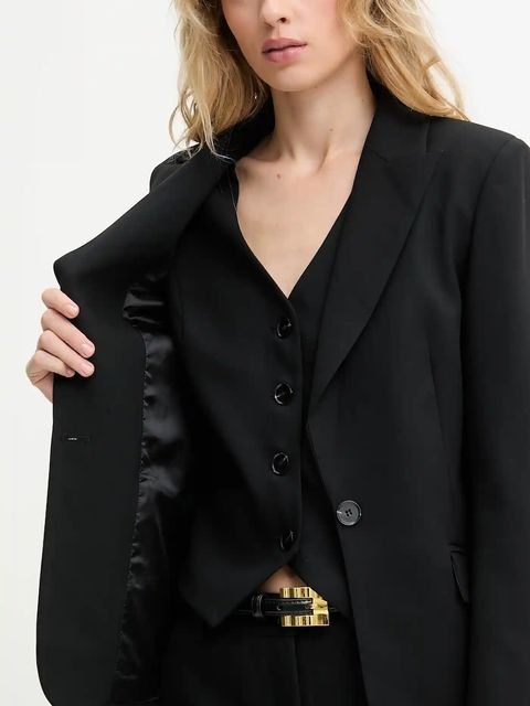 Answear.LAB marynarka kolor czarny jednorzędowa gładka