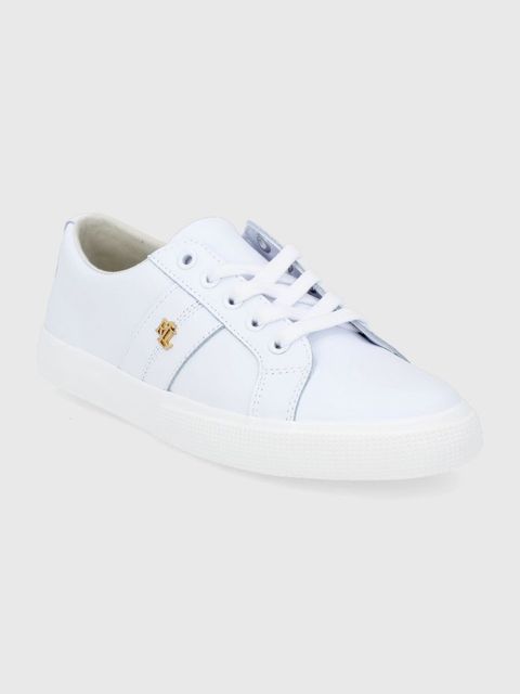 Lauren Ralph Lauren Buty skórzane Janson II kolor biały na płaskiej podeszwie 802830937006
