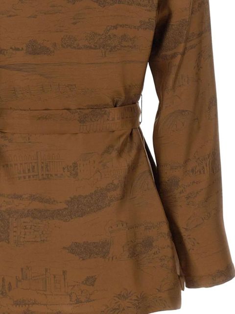 Max Mara Abituro landscape-print V-neck shirt - Brown