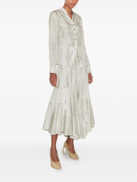 Tory Burch striped cinched button-down top - White