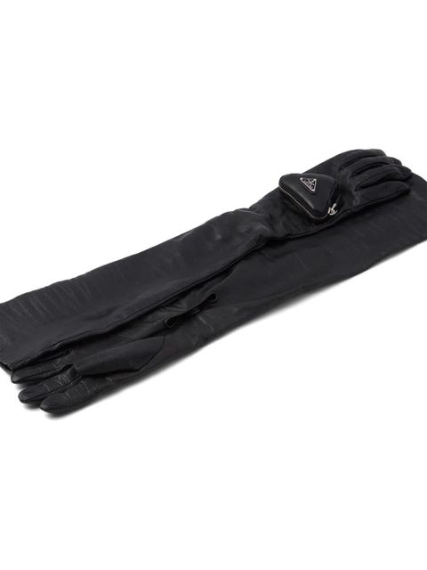 Prada pouch-detail long leather gloves - Black - zdjęcie produktu nr 2