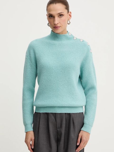 Morgan sweter z domieszką wełny MSTORI damski kolor turkusowy z półgolfem MSTORI - zdjęcie produktu nr 1