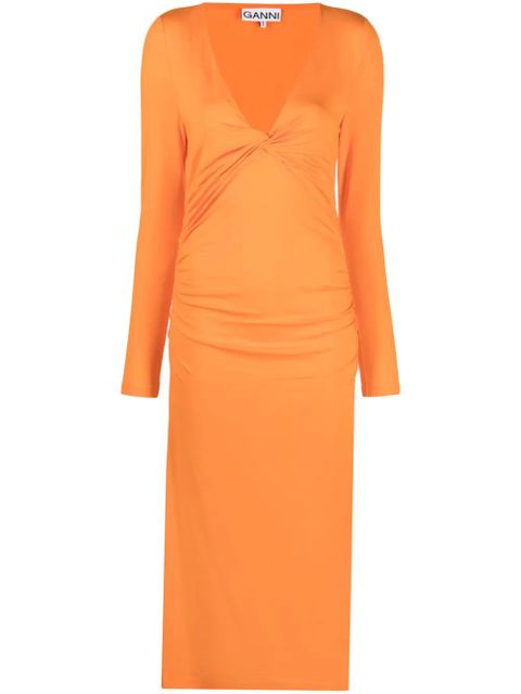 GANNI V-neck long-sleeve dress - Orange - zdjęcie produktu nr 1