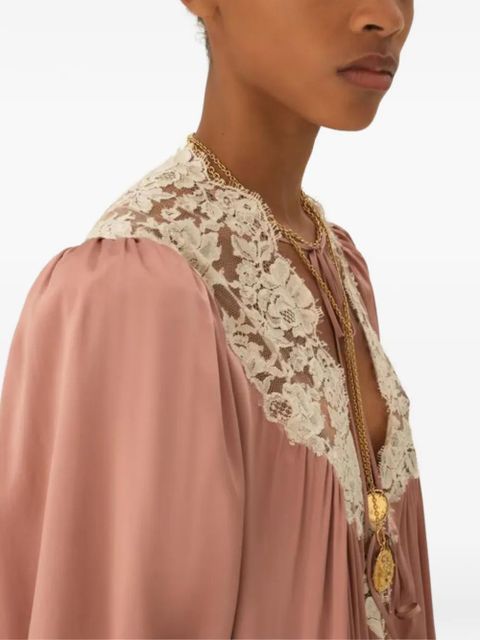 Chloé lace-trim silk dress - Pink