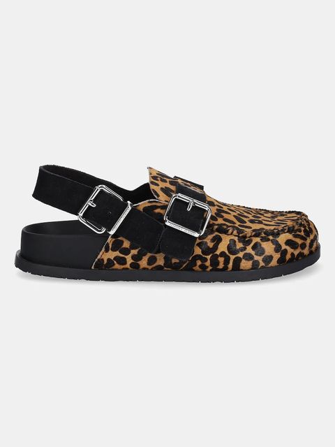 Tommy Jeans sandały skórzane TJW MULE LEOPARD damskie kolor brązowy EN0EN02884