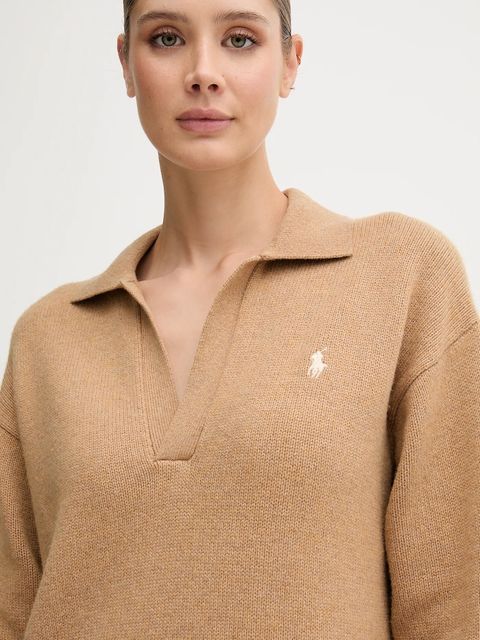 Polo Ralph Lauren sukienka z wełną kolor beżowy mini oversize 211A91143