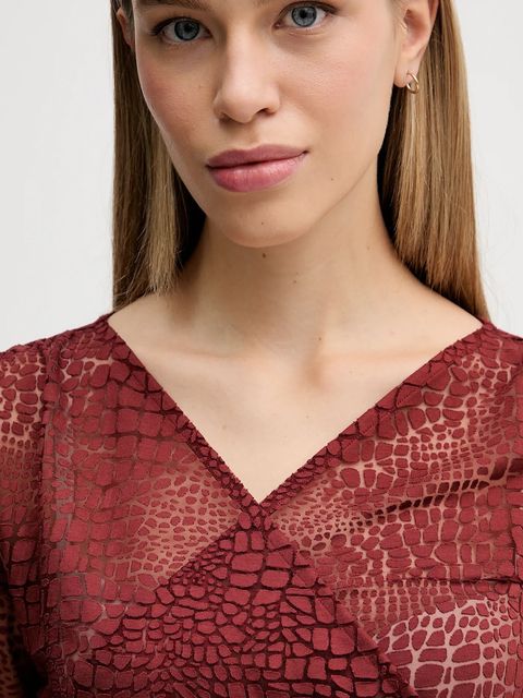 Sisley bluzka damska kolor bordowy wzorzysta 3NDXL401A