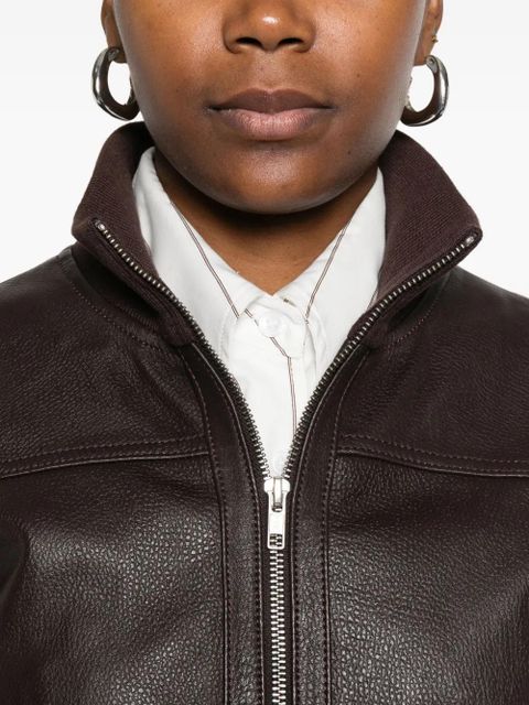 The Frankie Shop zip-front leather jacket - Brown