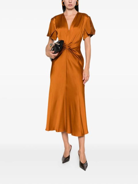 Victoria Beckham gathered satin dress - Brown
