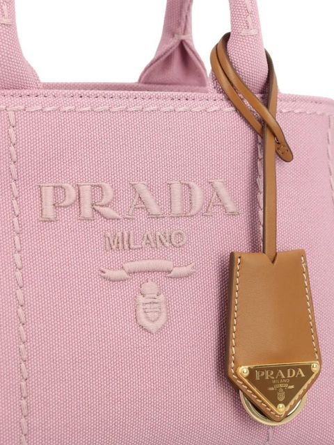 Prada embroidered handle cotton handbag - Pink