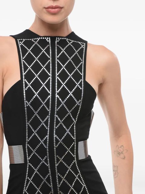 Balmain rhinestone-embellished zip-front mini dress - Black