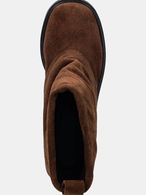 Answear.LAB botki zamszowe kolor brązowy na płaskim obcasie