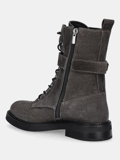 Answear.LAB workery zamszowe kolor szary na płaskim obcasie lekko ocieplone