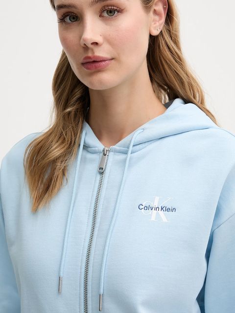 Calvin Klein Jeans bluza damska kolor niebieski z kapturem z nadrukiem LV047B270G