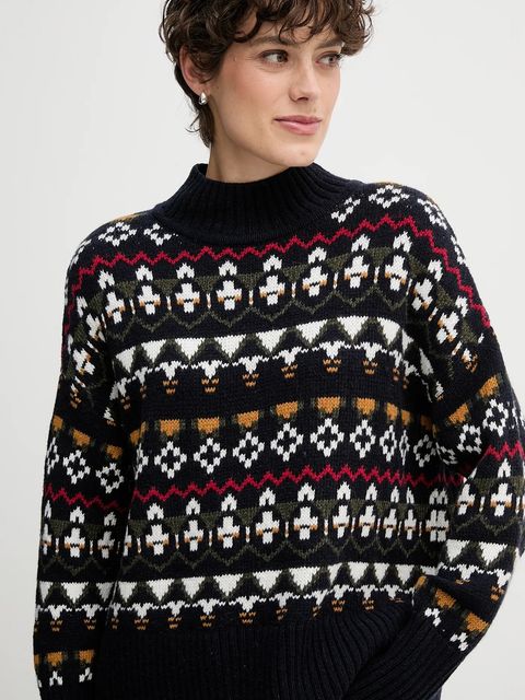 Barbour sweter z dodatkiem wełny damski kolor granatowy ciepły z półgolfem LKN1557