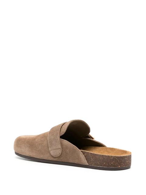 Tory Burch logo-plaque suede mules - Brown